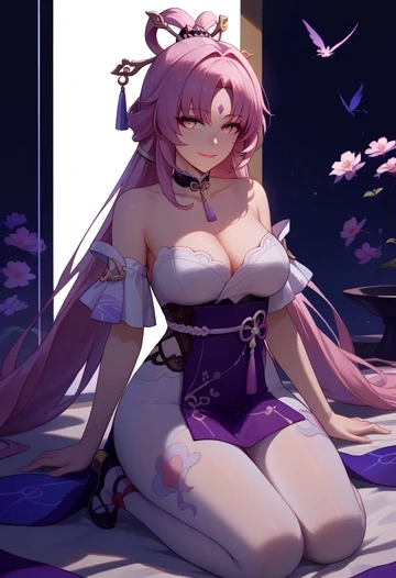 star rail,fu xuan,pants,wide-leg,strappy top  - AI generated anime art